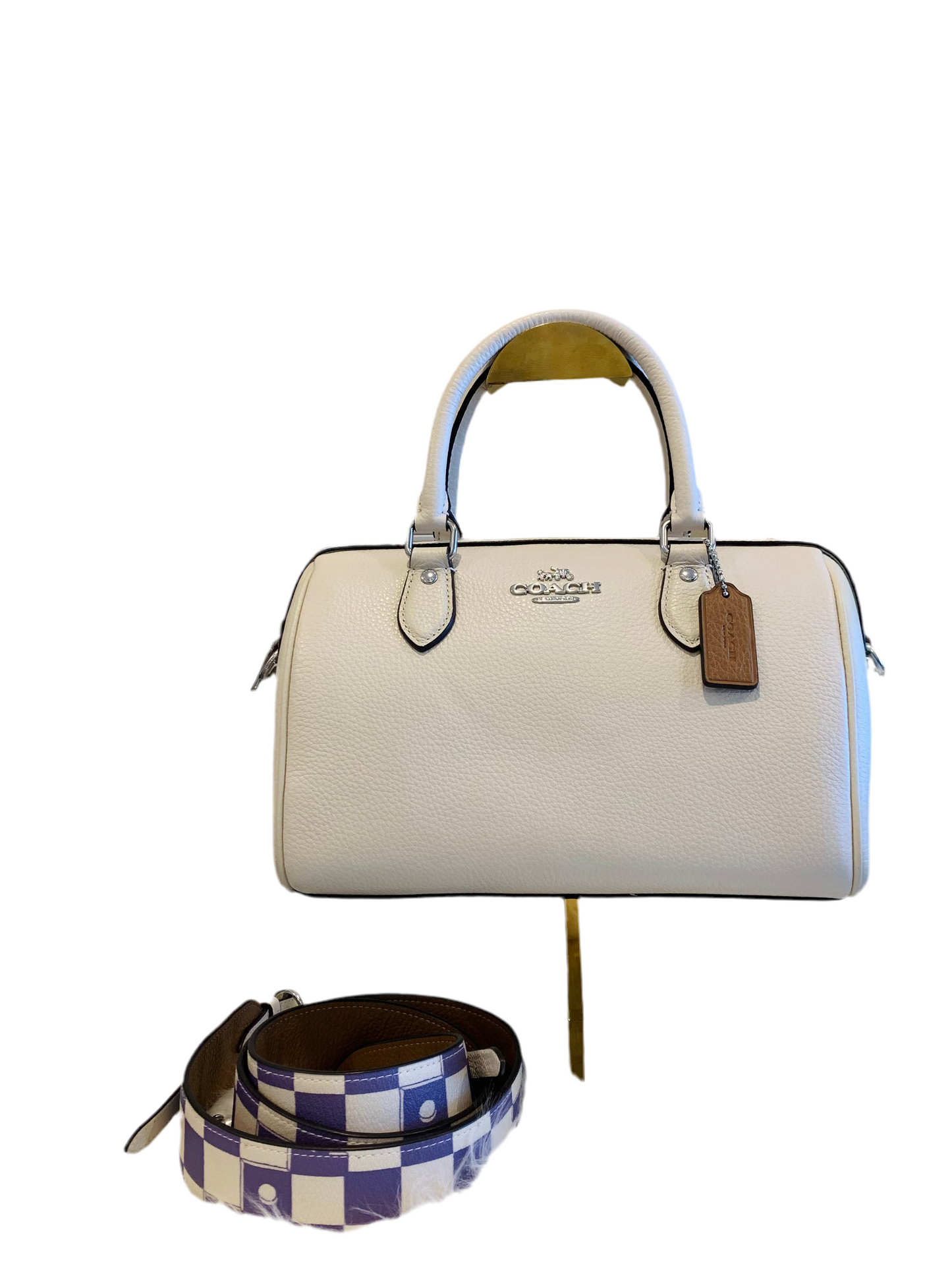 Coach Rowan Satchel Bag With Checkerboard Print - Silver/Light Violet/Chalk