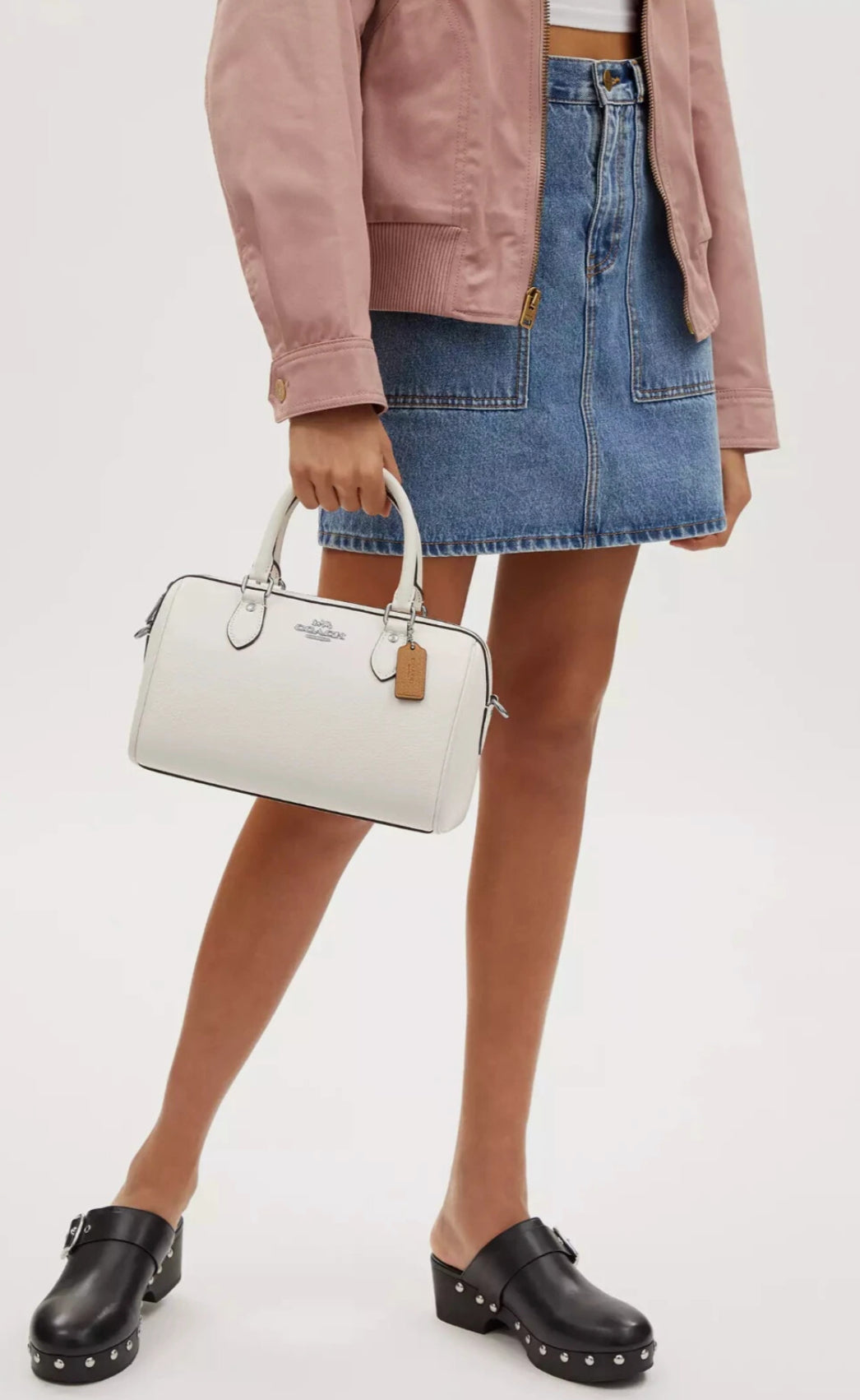 Coach Rowan Satchel Bag With Checkerboard Print - Silver/Light Violet/Chalk