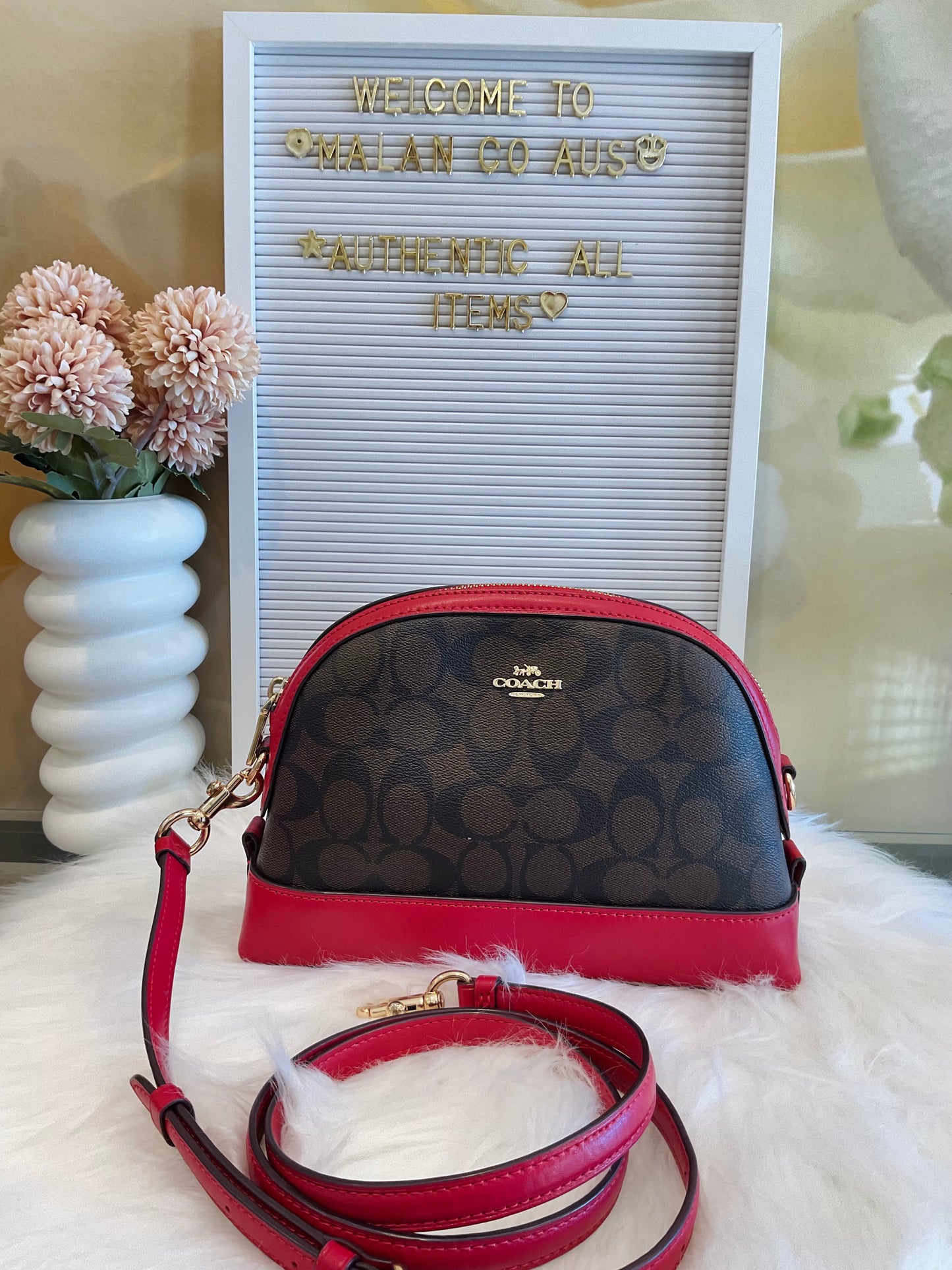 Coach Dome Crossbody Signature in Mahogany/Red